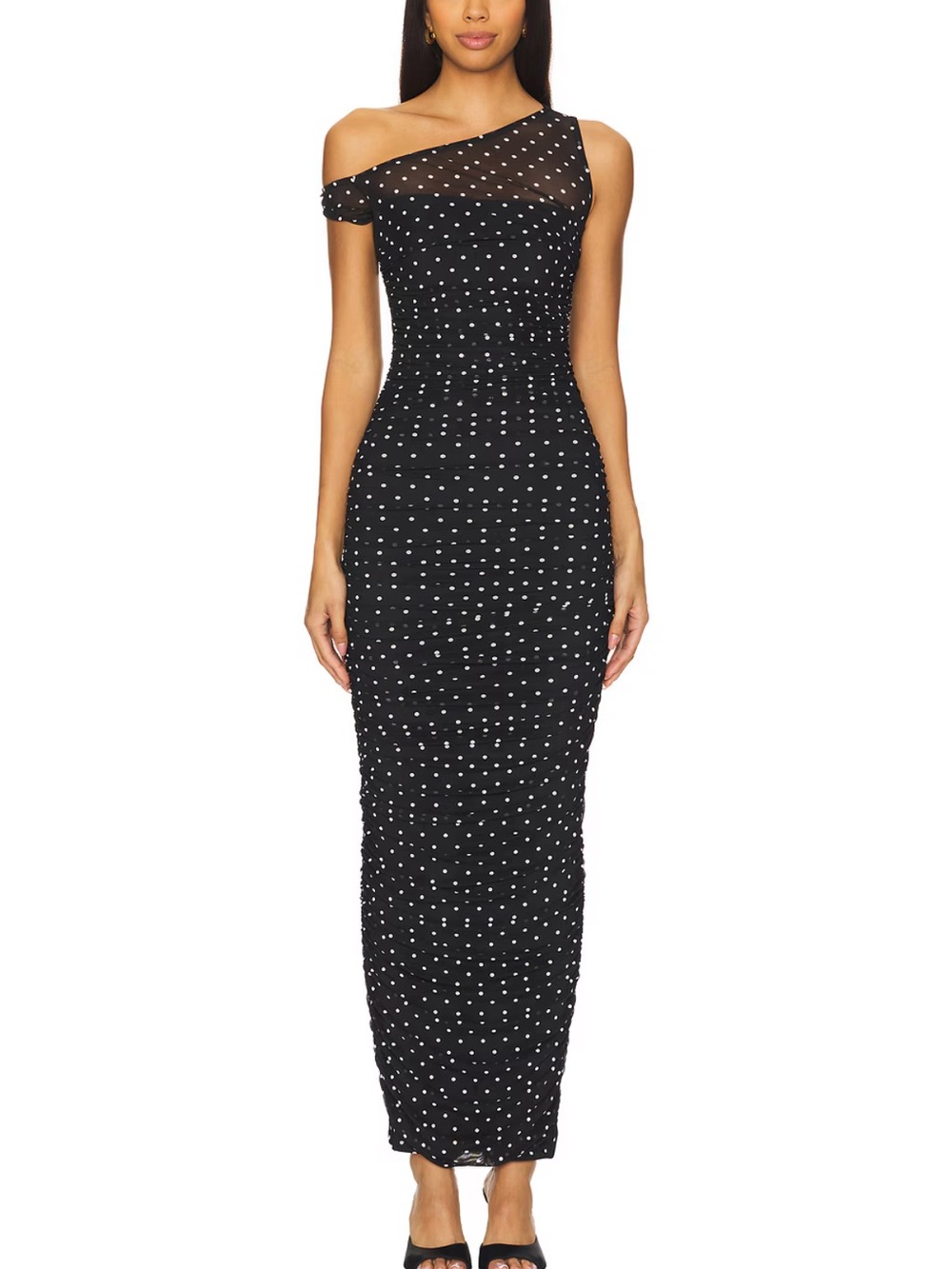 AFRM Black One-Shoulder Polka Dot Maxi Dress